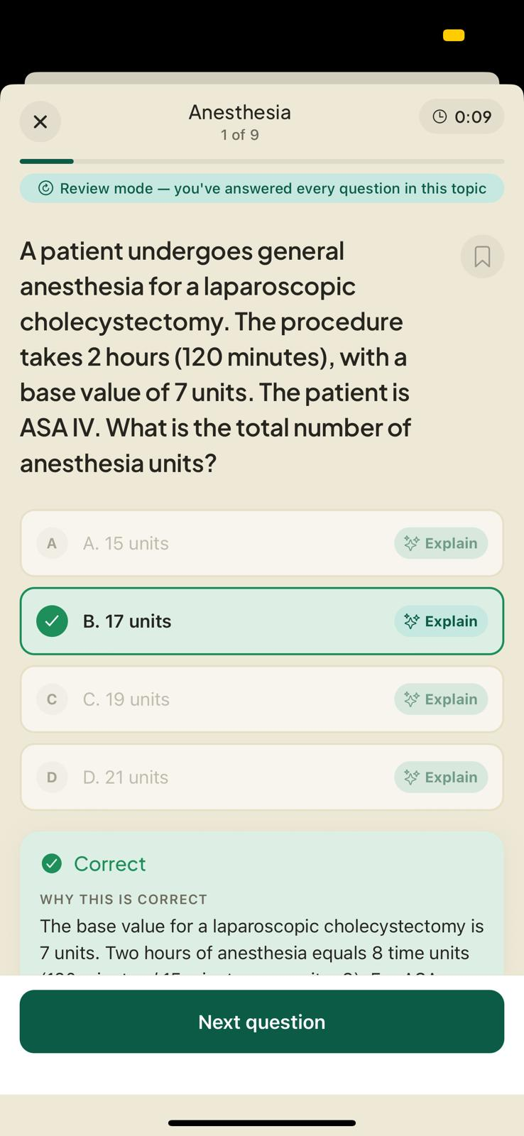 A CPC question answered, with the explanation open underneath